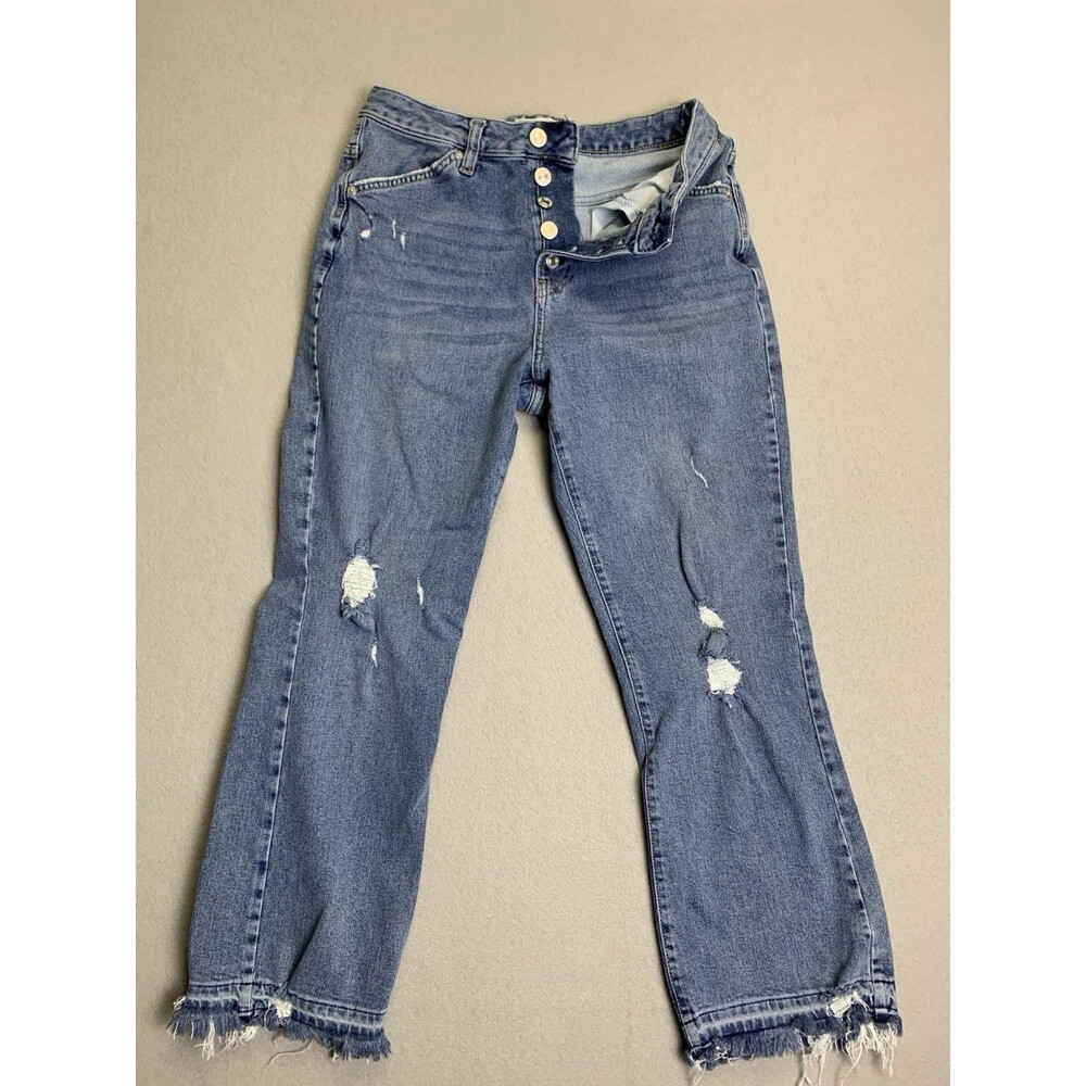We The Free People Jeans Womens 29 Blue Raw Hem Distressed Y2K Button Fly